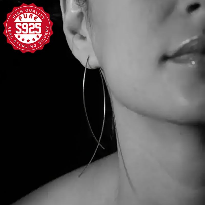 S925 Sterling Silver Wire Hoop Earrings, Lightweight Fashionable