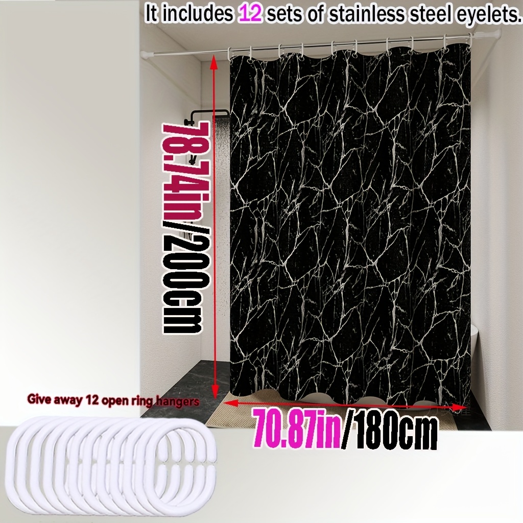 Dark Style Black Marble Shower Curtain, Easy Style School Bathroom Decoration Universal, Optional, Free Hook