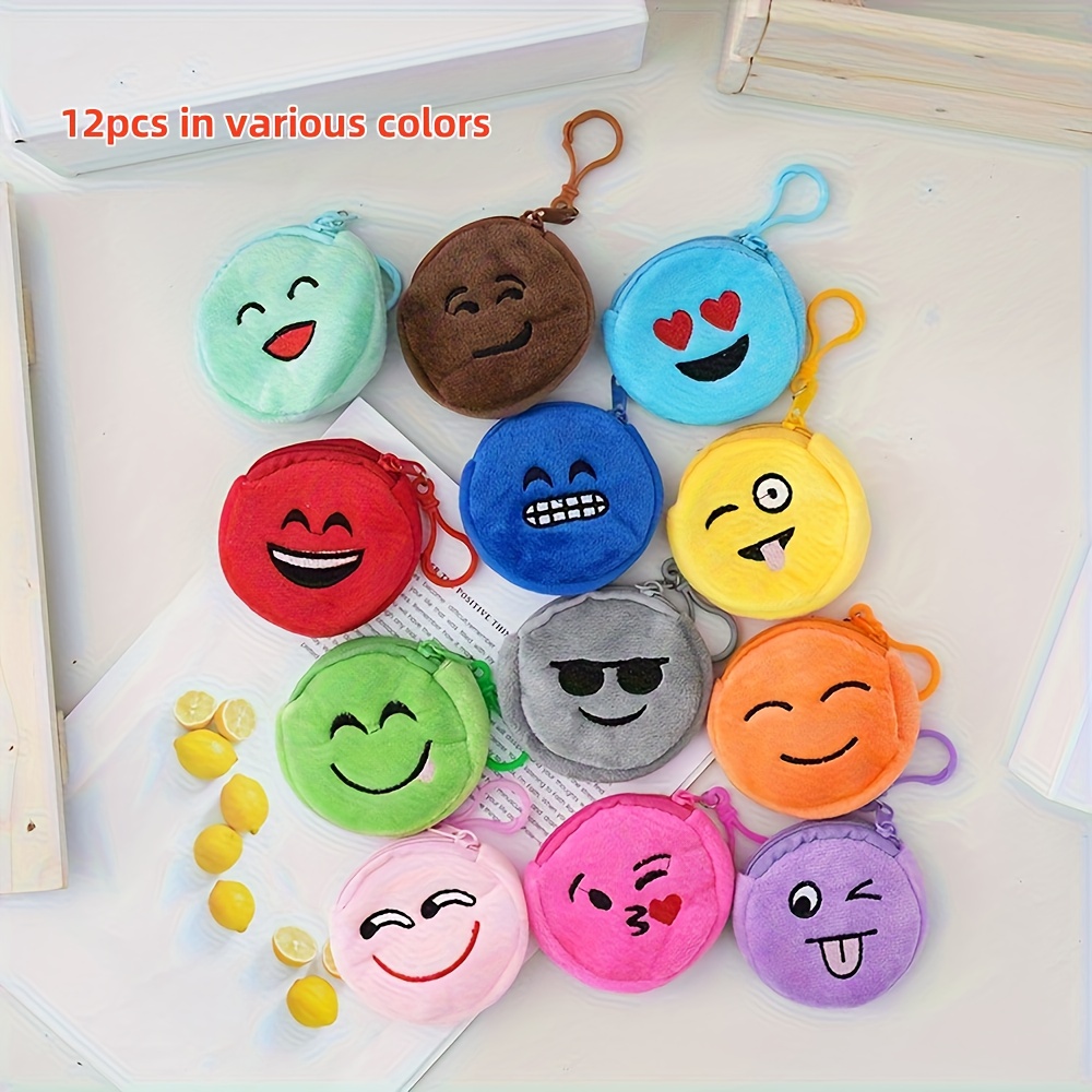 12 Monederos de Peluche, Carteras para Hombres y Mujeres, Bolsitas Coloridas con Cremallera y Llavero en 12 Colores