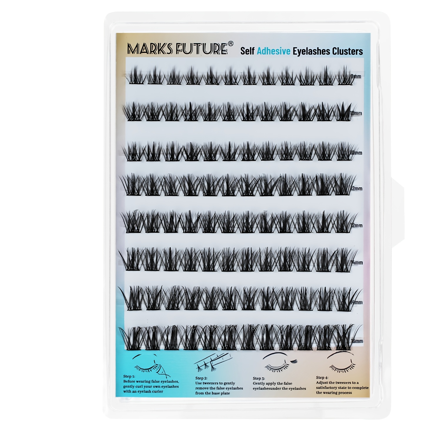 Self-adhesive Eyelashes, 96pcs Wispy Natural Look Black For Home Use ( 8-16mm) Press-on Eyelashes Invisible Band Suitable For Beginners