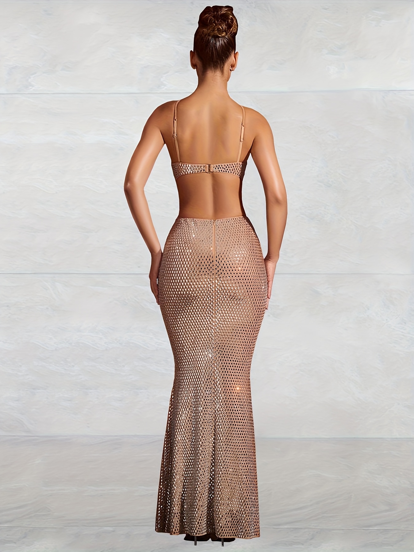 s mermaid dress sparkling backless halter - Temu Mauritius