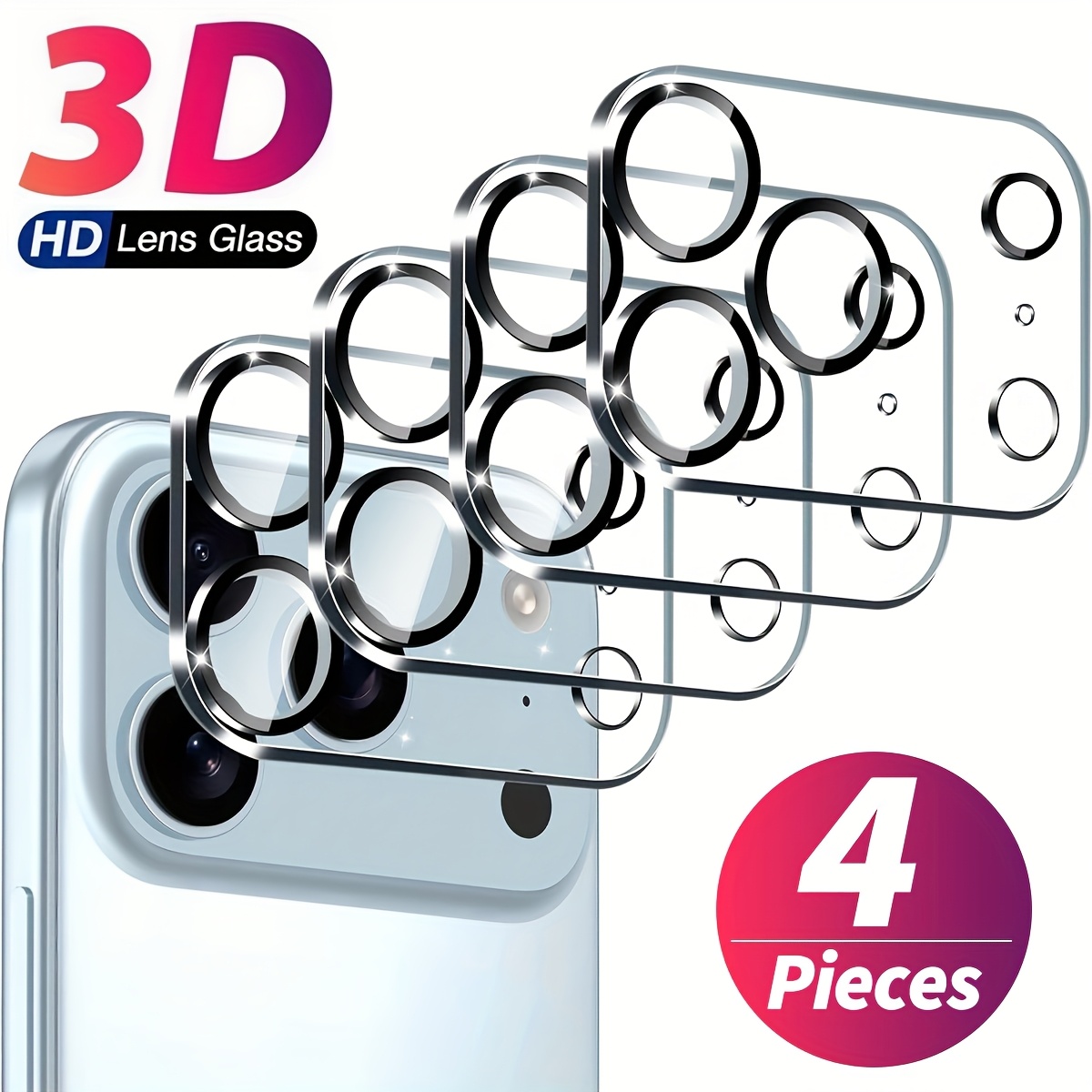 4pcs Tempered Glass Camera Lens Protector For Iphone 17/air/17 Pro Max/16/16e/15/14/13/12/11/16 Pro Max/15 Pro Max/plus, Ultra Hd, 9h Hardness, Anti-scratch, Case Friendly, [no Shots]