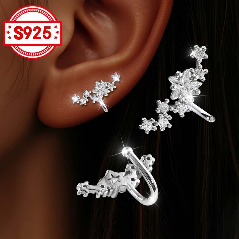 Women's No-Piercing Clip-On Earrings, Sparkling Starry Design