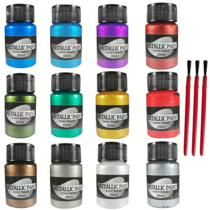 Image of 12 Colors Metallic Paint Metallic Acrylic Paint Set, Suitable For Professional Painters Or Beginners To Paint On Rocks Crafts Canvas Fabrics Leather Glass, Rich , Colorful, Non-fading, 20ml/bottle