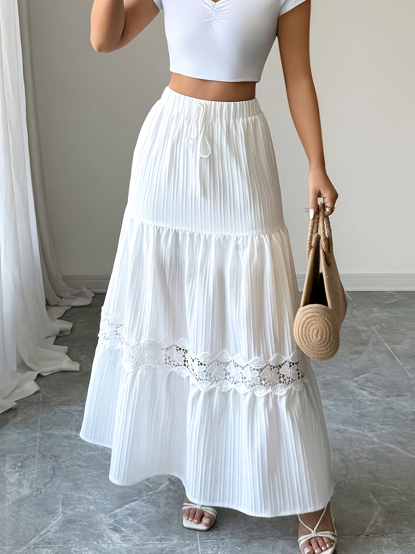 elegant womens dress white vacation maxi skirt loose casual - Temu