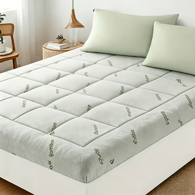 TEMU Surmatelas Premium Rafraîchissant en Viscose de Bambou, Protège-Matelas Ajustable Matelassé, Housse de Matelas à Rembourrage avec Poche Profonde
