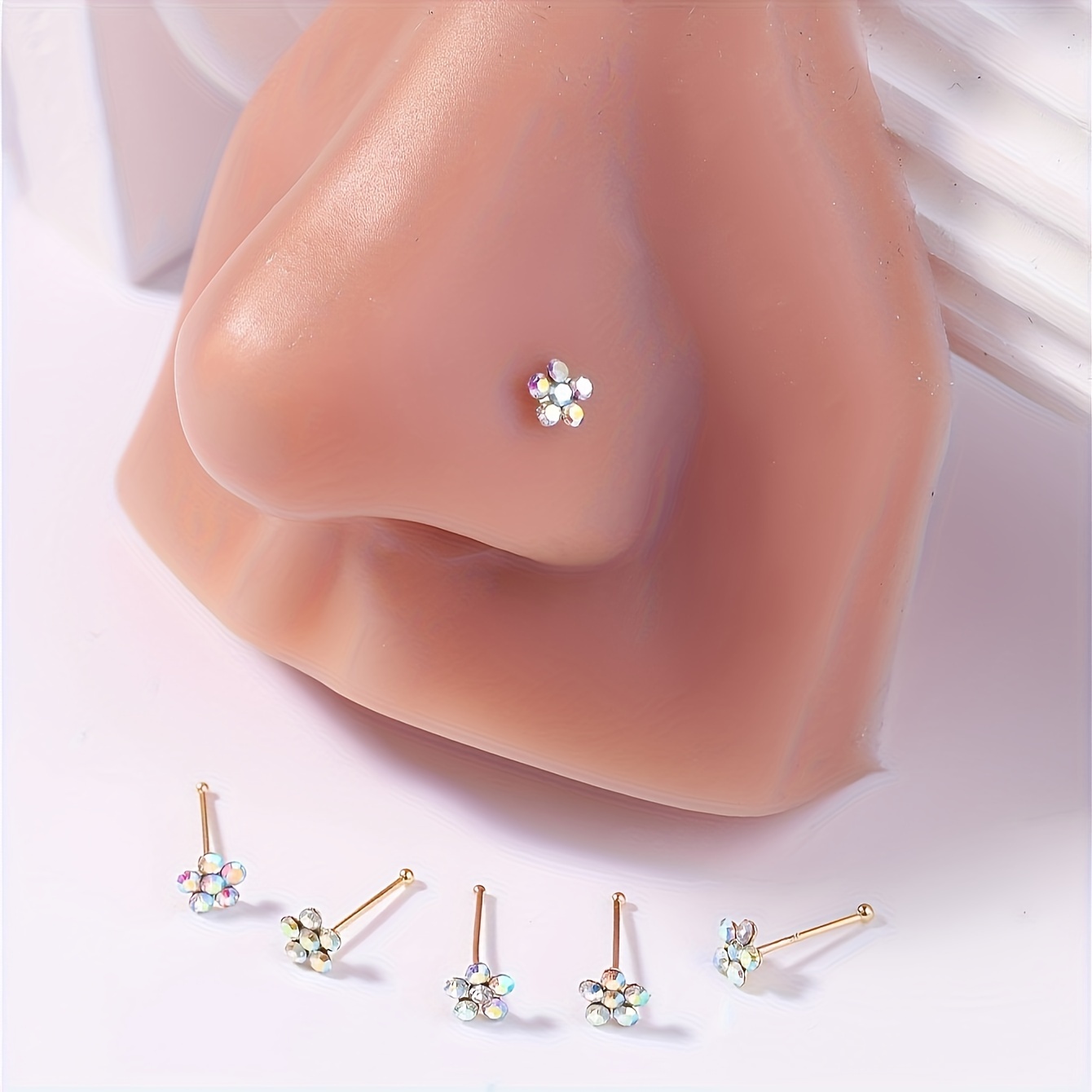 Image of 5pcs Nose Rings Studs Nose Rings For Women Nose Piercings Jewelry Hypoallergenic Body Piercing Jewelry For Women Men