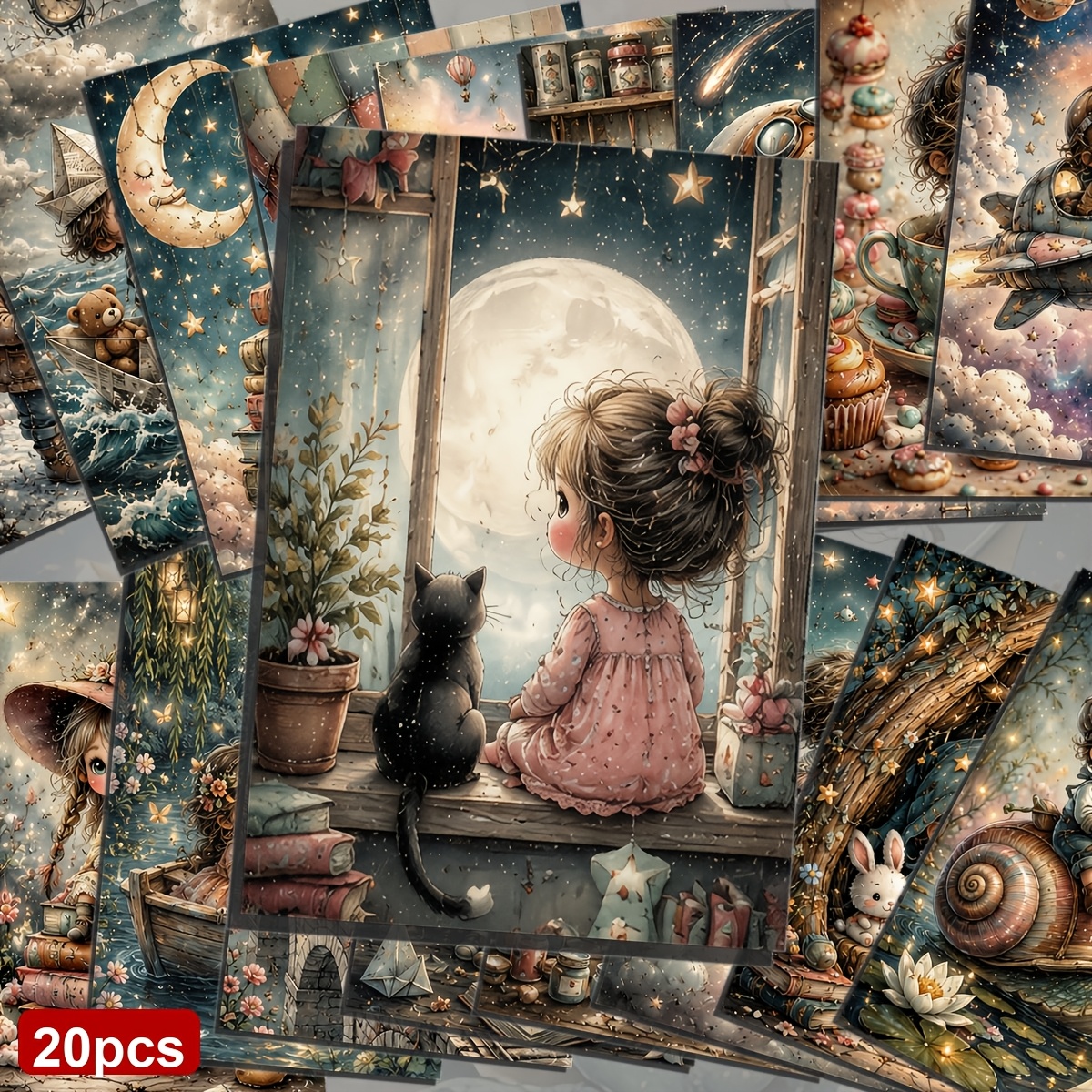TEMU 20 pièces de cartes postales aquarelle vintage pour scrapbooking - 'histoires fantaisiste pour décoration de scrapbooking avec scènes de