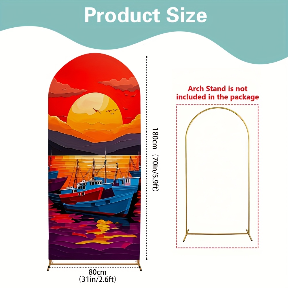 TEMU 1pc Reflection Arch Backdrop - Nautical Themed Wedding & Party Decor With Pink/orange/purple/blue/, Boats & Balloon-friendly Large Arch For