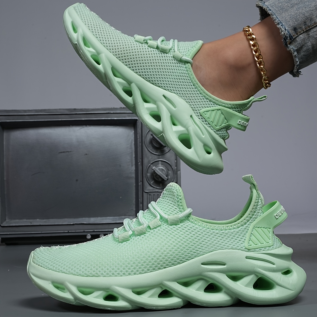 womens mint green breathable lightweight casual sneakers low