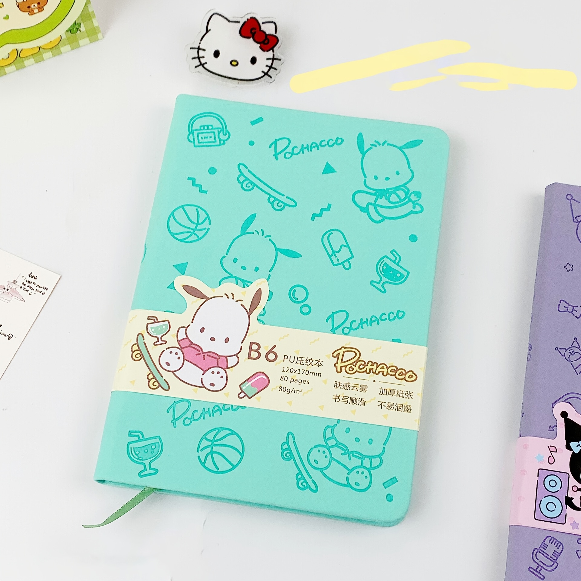 Sanrio Zvezek My Melody & Kuromi B6 - Reliefna Trda Platnica, Ljubka Risanka z Pastelnimi Barvami, Popolno za Potovanja, Šolo in Pisarniške