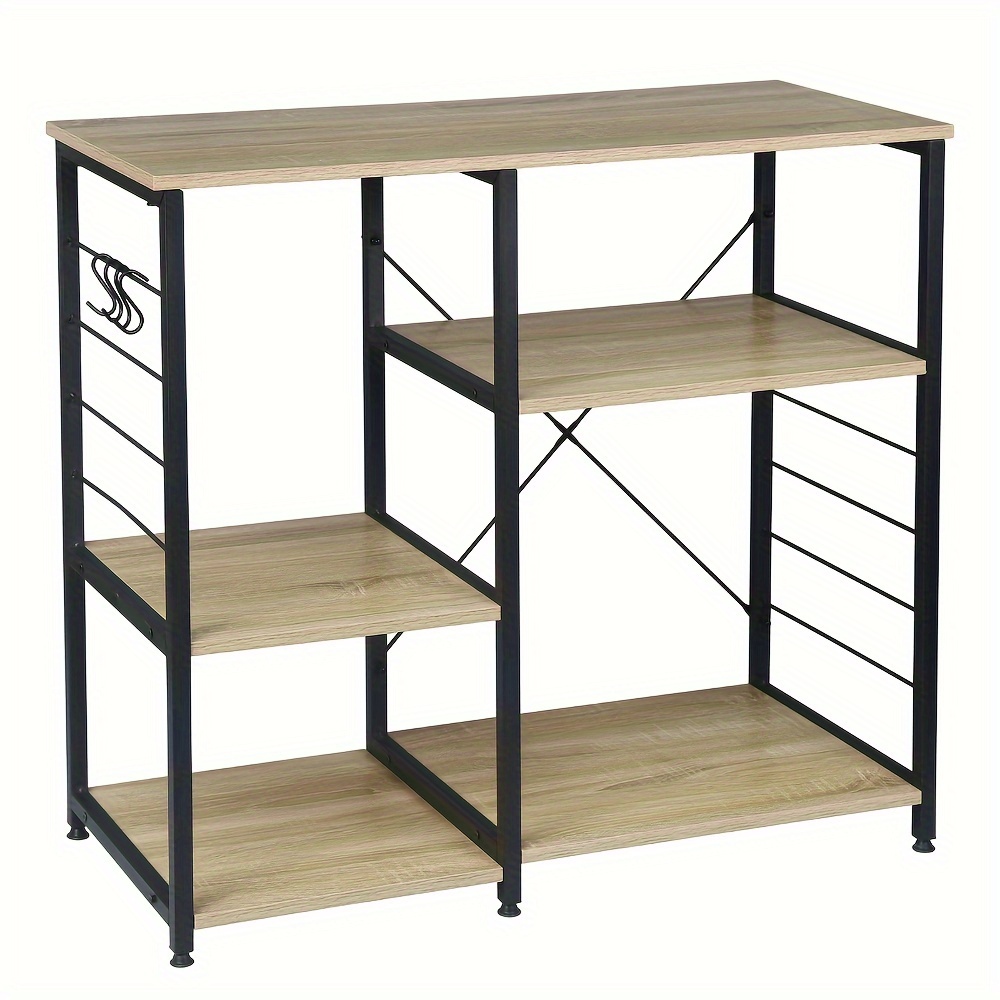 Image of 1pc Kitchen Shelf, Standing Shelf, Microwave Stand, Baker's Shelf, Metal Shelf With 5 Shelves, . 90 X 40 X 83.5 Cm, Black And Light Oak, Standing Shelf