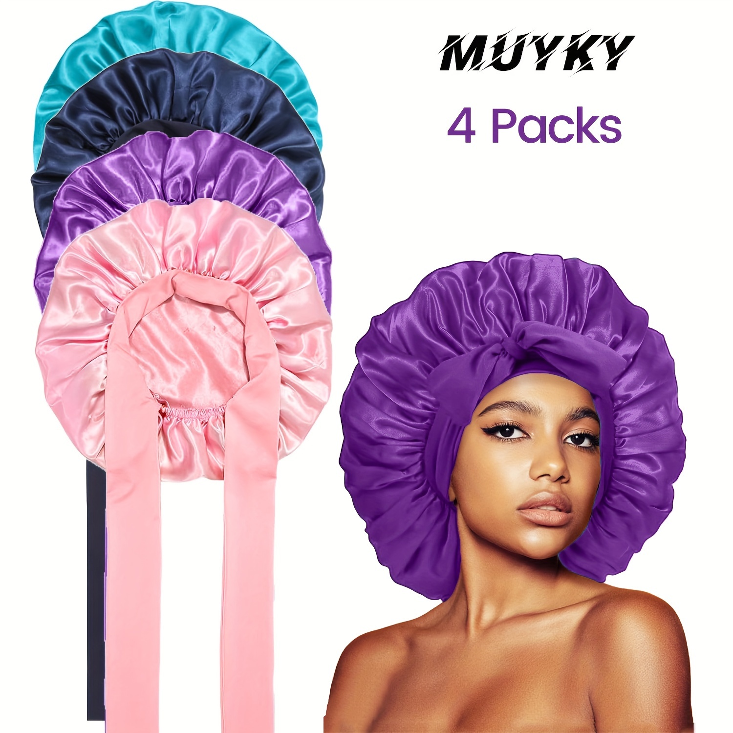 

Muyky 2/4pcs Bonnet For Sleeping Satin Hair Bonnet Adjustable Bonnet Pink Bonnets Sleep Bonnet With Tie Band For Women Girls Night Bonnets For Natural Curly Hair