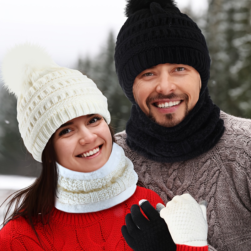 Scarf Mens Hat With Pom Pom UOUDIO Knit Pom Beanie Hat Scarf Set