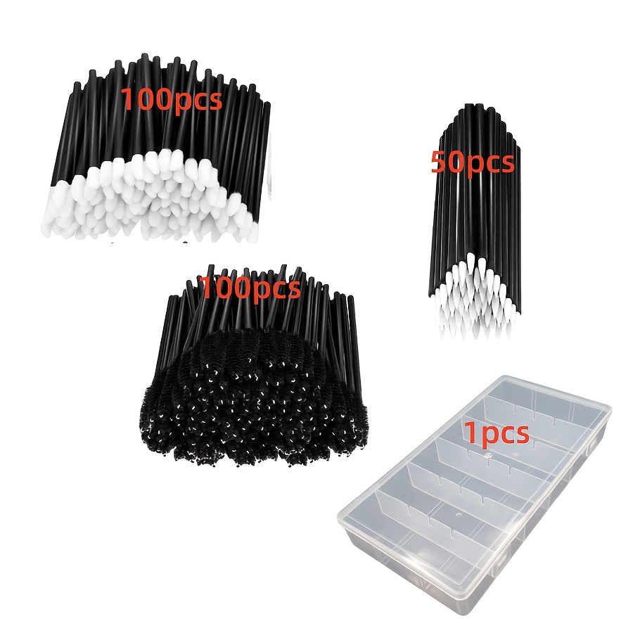 E-shop 251/150-teiliges Einweg-Make-up-Set, inklusive 50 Einweg-Eyeliner-Pinsel, 100/50 Lippenstift-Applikatoren, 100/50 Mascara-Stifte, Wimpernpinsel
