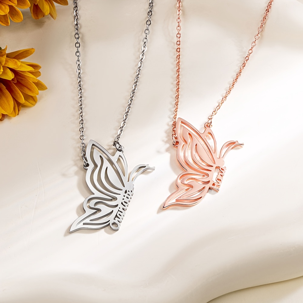 Personalized Women's Butterfly Name Pendant Necklace