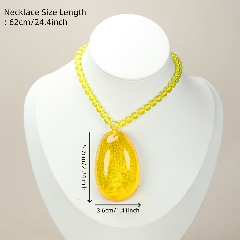 Natural Amber Carved Lotus Sutra Pendant, Unisex Gift