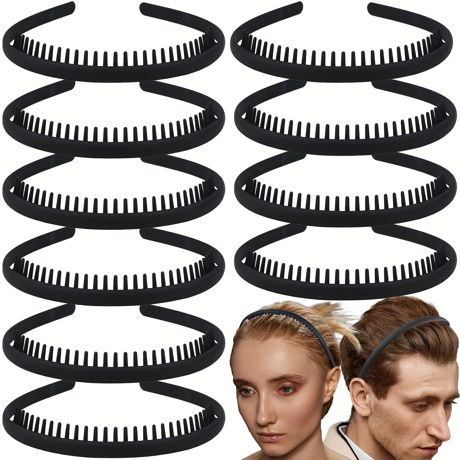 10pcs set elegant plastic hair headbands with teeth non slip simple solid color hairbands for broken hair casual fashion hair accessories for women and men