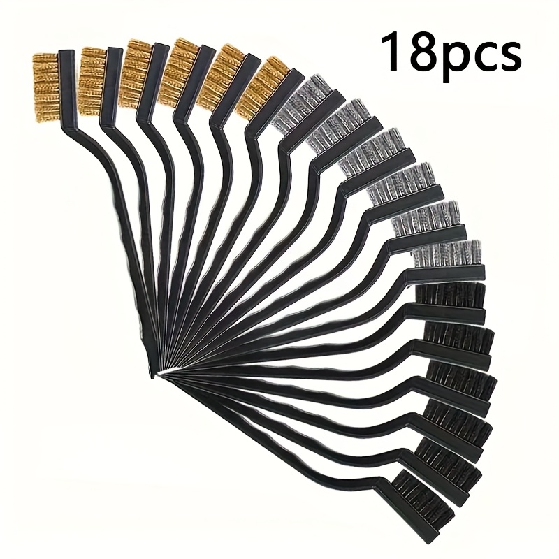 Image of 18psc/setwire Brush Set (stainless Steel+brass+nylon) Curved Handle Brush Set For Cleaning, Welding Slag And Rust Removal - Industrial Scrubbing Brush