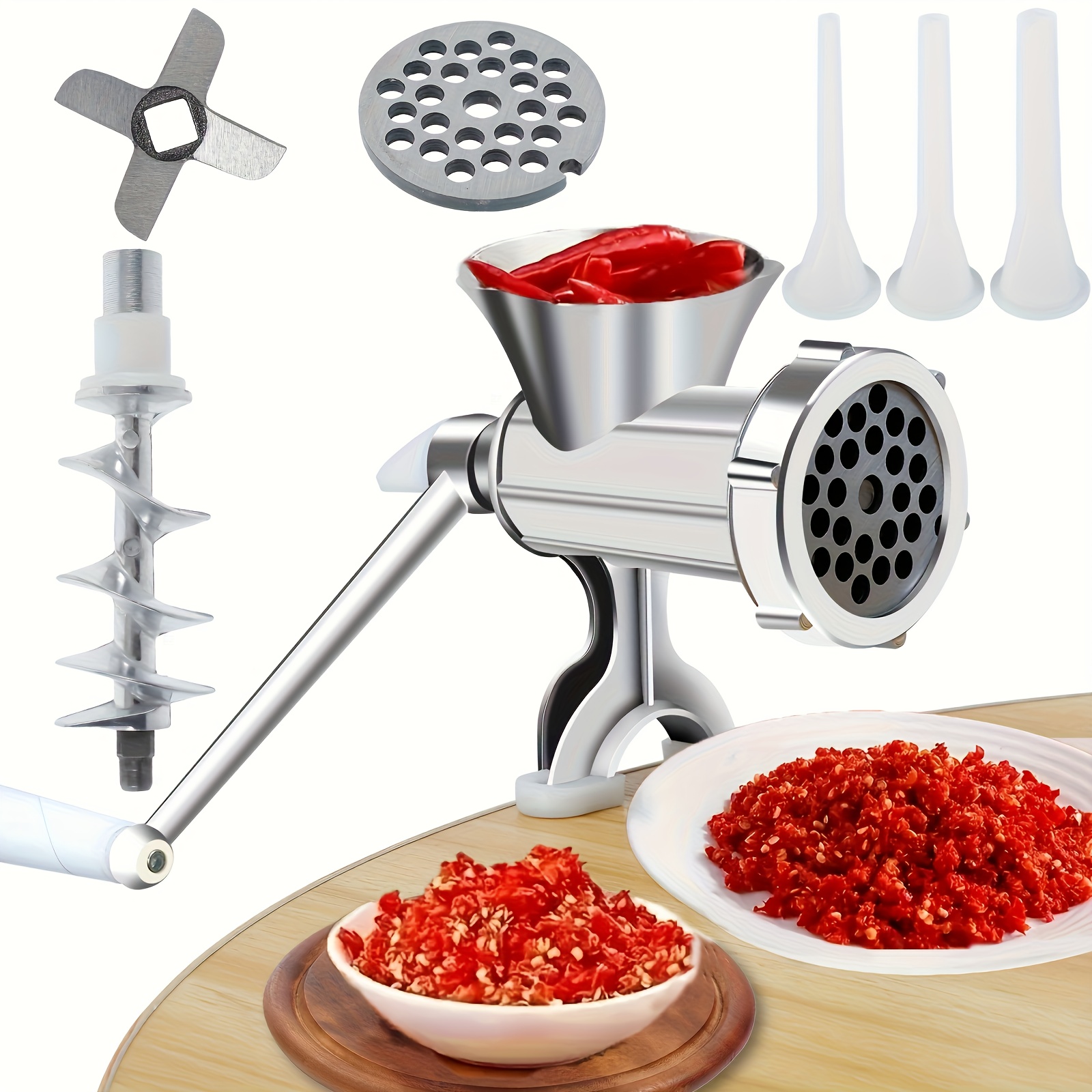 TEMU Manual Meat Grinder, Stainless -crank Food Processor With Desktop Fixture, Multi-functional Kitchen Tool For Grinding Meat And Vegetables, No Electricity Or Battery Required