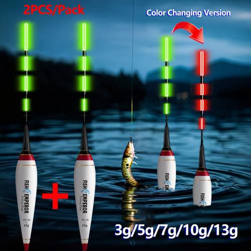 2 sets of changing electronic float fishing led light up fish float bite hook color changing gravity sensing sea fishing carp fishing set float