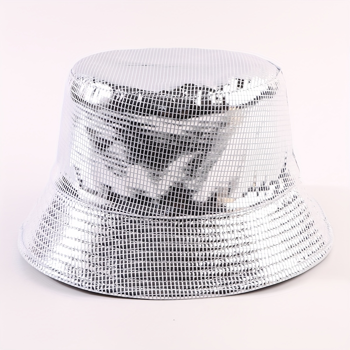 TEMU 1 X Fashionable Sequined Reflective Double-sided Bucket Hat, Unisex Outdoor Versatile Sun Hat For Small Face Appearance And
