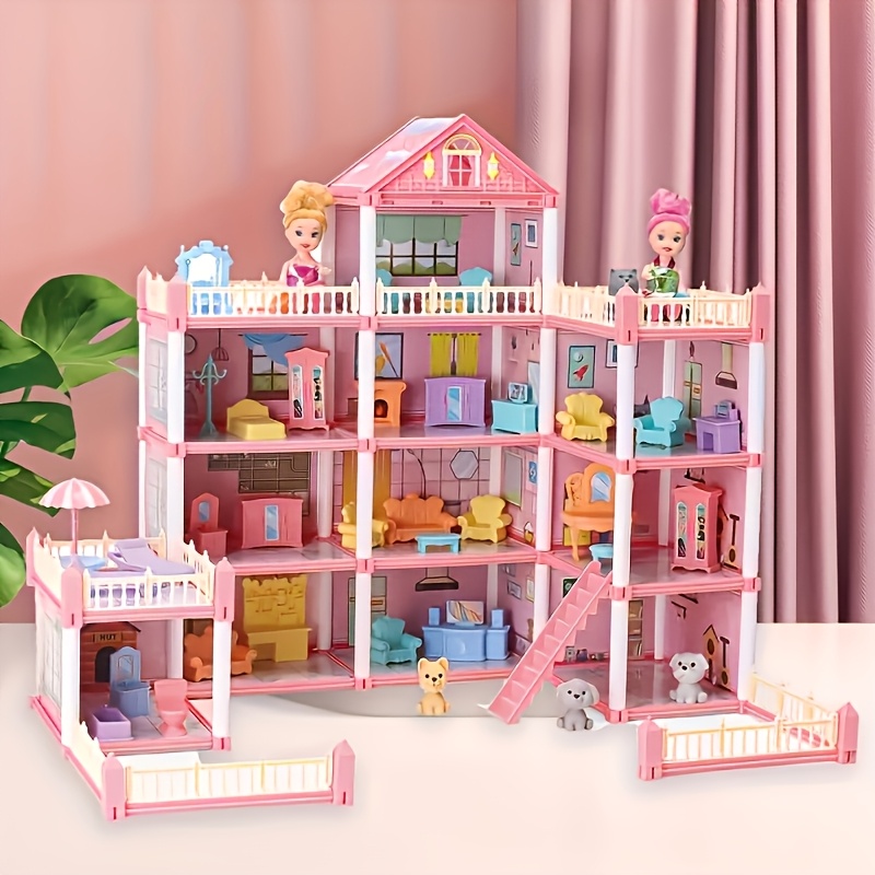 Princess Doll Castle House Gift for Girls, 4-Story Pink Mansion with Furniture And Dolls, Ideal Birthday Christmas Holiday Present for 3 4 5 6 7+ Year Old Girls