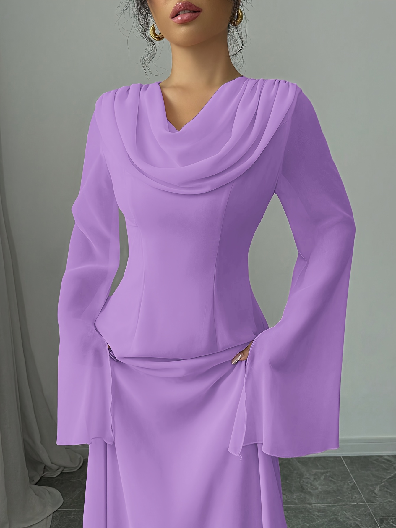 an elegant stylish long sleeve dress made flowing chiffon