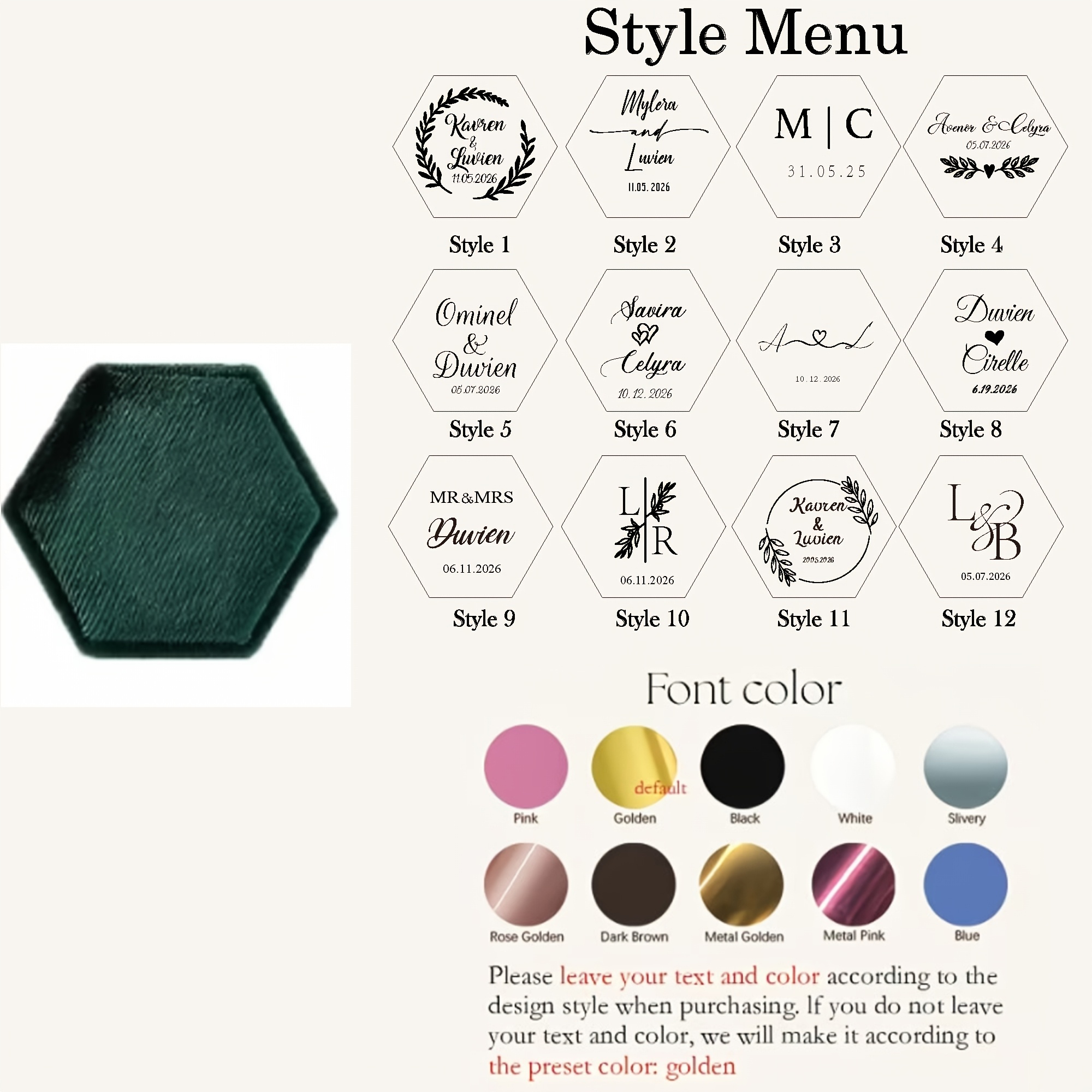 Personalized Hexagonal Velvet Ring Box, Customized Keepsake Holder