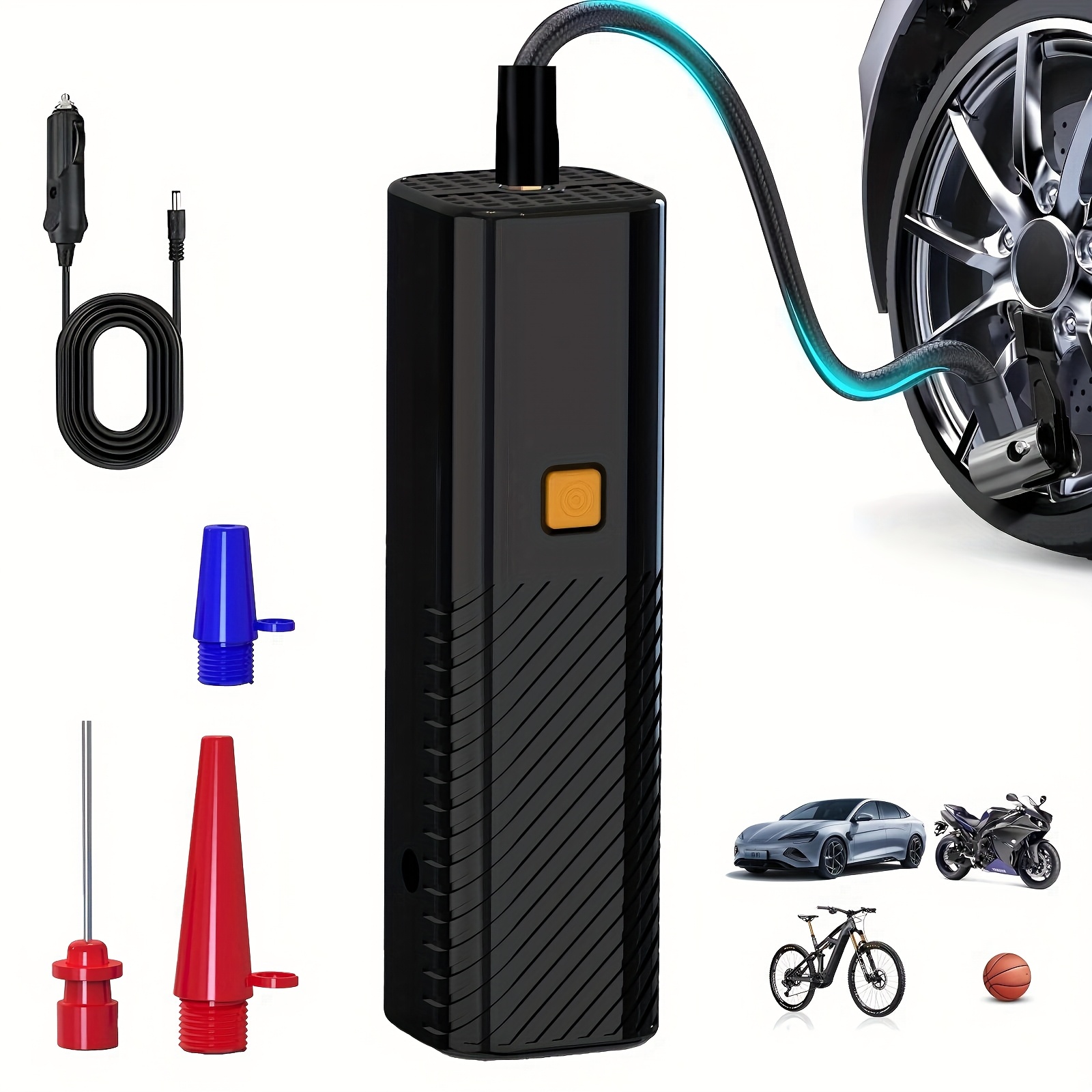 TEMU Gonfleur de pneus de voiture, compresseur d'air portable, pompe à air pour pneus de voiture, convient aux pneus de vélo, pneus de moto et divers
