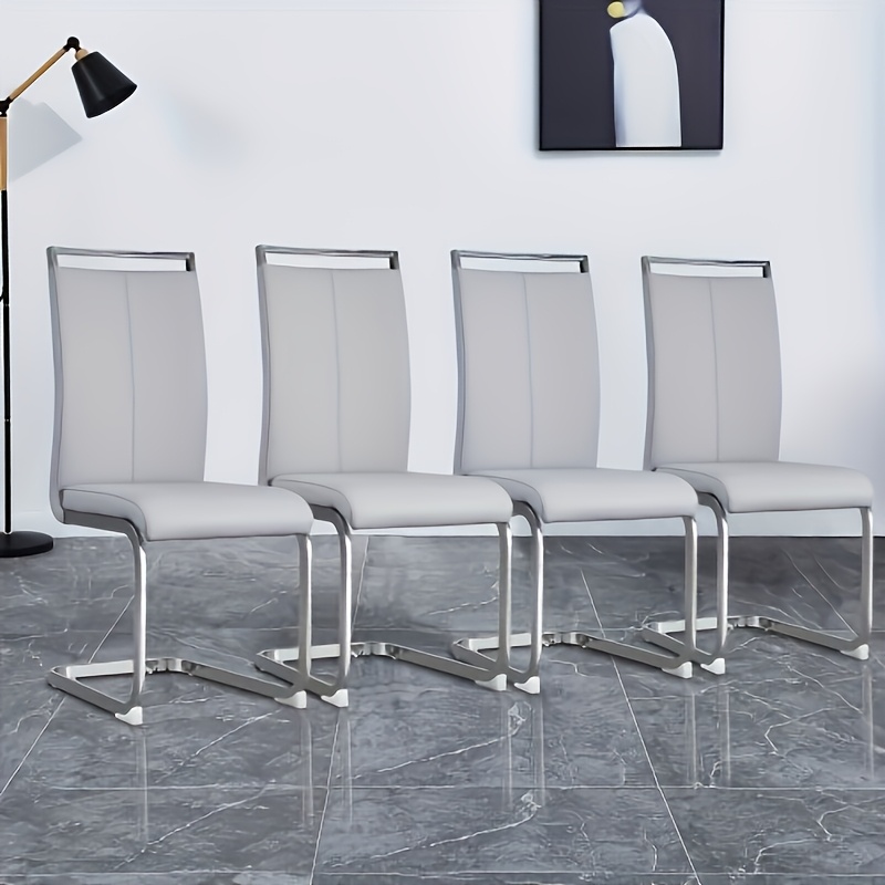 Modern Dining Chairs Set of 4, High Back White Kitchen Chairs, Faux Leather Side Chair with Gold Plated Metal Legs, Easy to Install Upholstered Dining Chairs, Ideal for Living Room, Easy to Install (Golden/Silver Leg) Local Warehouse