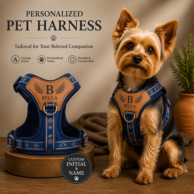Custom Pet Name and Initial Uppercase Dog Harness, Soft Breathable Vest