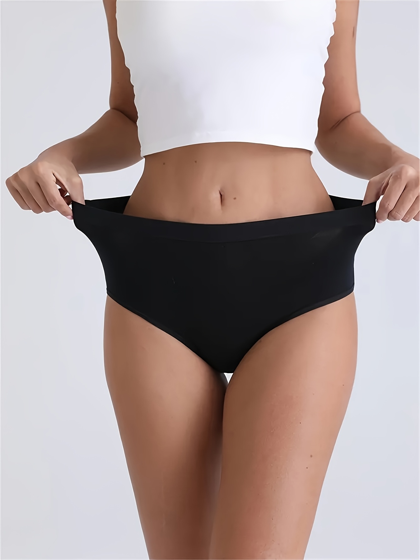 1/3/5pcs Elegant Seamless High-Waist Women'S Underwear, Black Polyester Stretch Bikini Briefs, Comfortable High Support Ladies' Panties