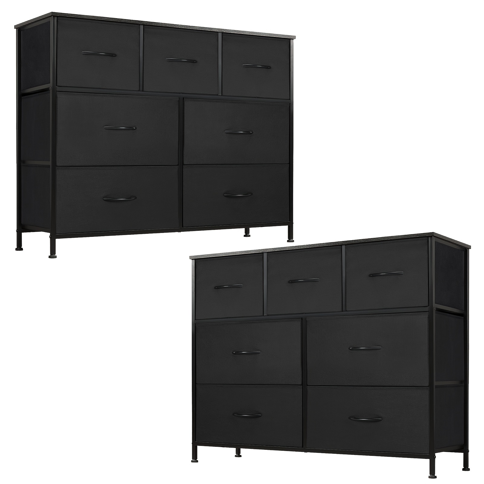 

Set Of 2 Dresser For Bedroom With 7 Fabric Drawers, Tall Chest Organizer Units For Clothing, Closet, , Storage Tower With Cabinet, Metal Frame, Wooden Top, Lightweight Nursery Furniture