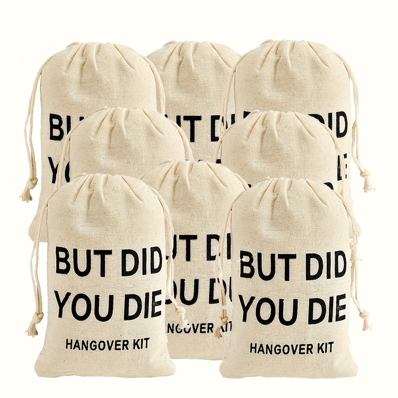 

15pcs 'but Did You Die' Hangover Kit - Khaki Linen Bags For Wedding & Party Favors, Singles Celebrations, Packaging, Wedding Party Supplies