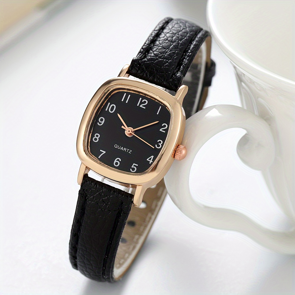 Women's PU Leather Wristwatch with Brown or Black Strap - Minimalist Analog Quartz Watch with Golden-Tone Hands & Large Face, Elegant Square Bezel, Black Dial & Golden Hands, Comfortable Everyday Casual & Formal Timepiece, Durable Quartz Movement, Stylish Women's Watch for Casual Attire, Hand Watch for Women, Bling Watch, Watch with Bracelet for Women, Bracelet Watch for Women, Vintage Watch for Women