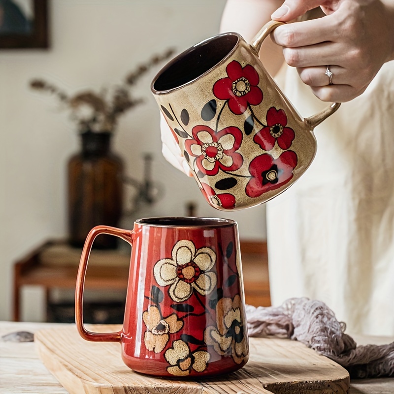 1pc Time Sigh Tapered Mug, 700ml Large Capacity Hand-painted Ceramic Cup,  Wine Red/Khaki Designer Office Cup for Coffee/Tea