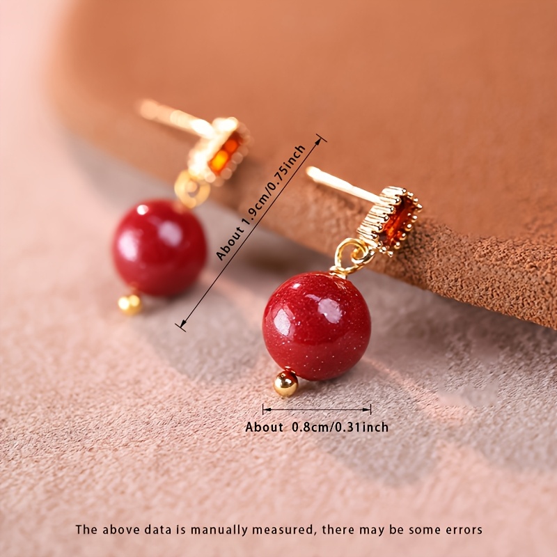 Vintage Cinnabar Stone Drop Earrings for Women