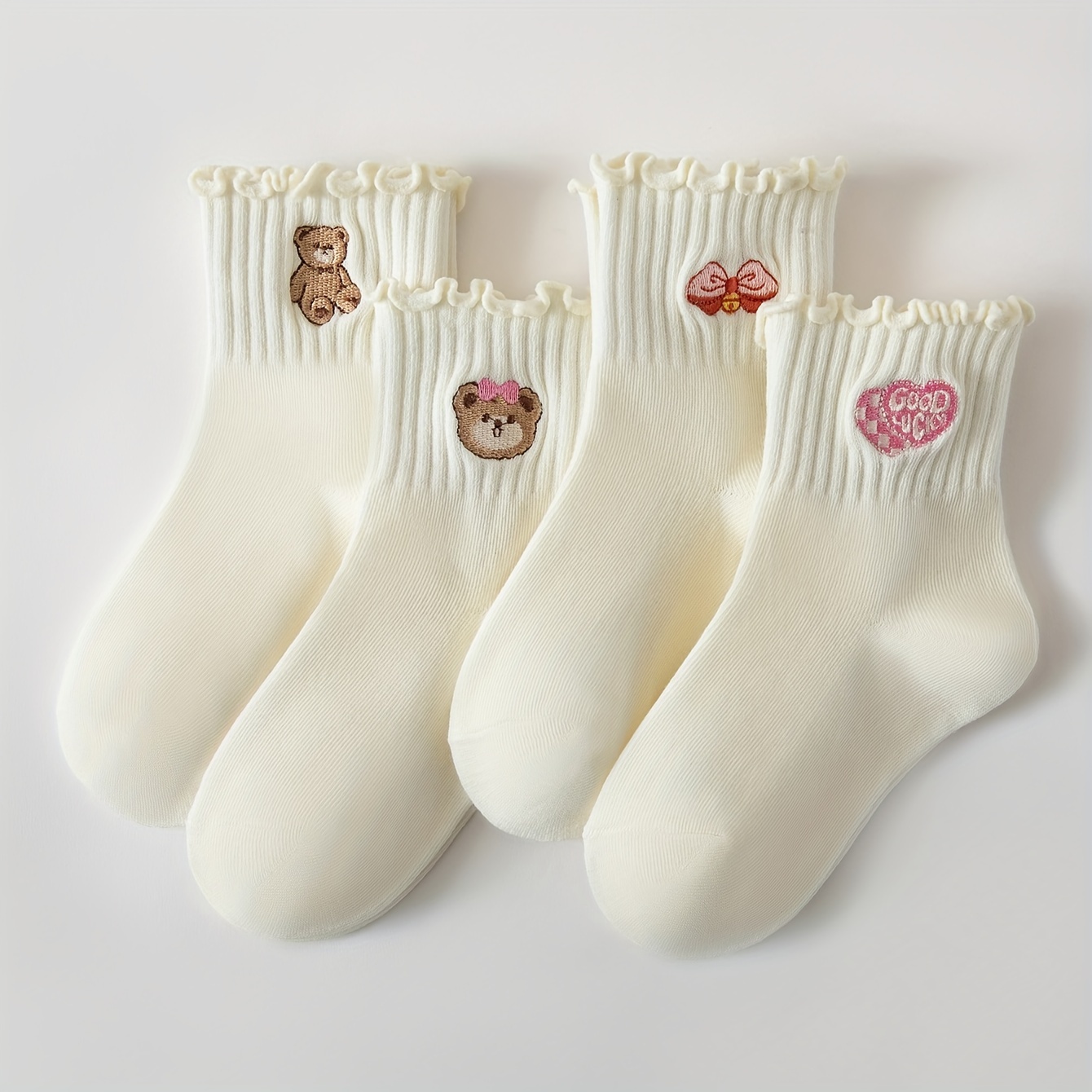 4 Pairs Girls' Mid-calf Socks, Summer Thin And Breathable Socks, Spring And Autumn Fashion Sports Socks, Student Socks, Socks, Girls' Mid-calf Short Socks