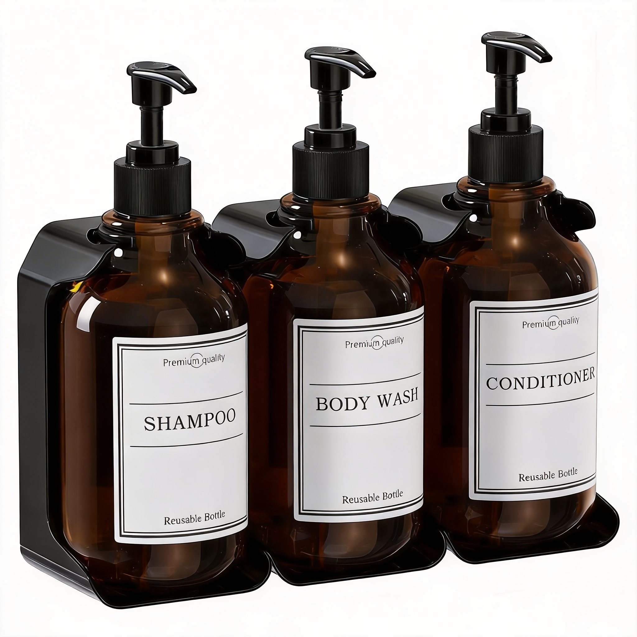 TEMU Modern Shampoo And Conditioner Dispenser Wall Mount Set Of 3 - No Drill 16oz Bathroom Shower Soap Dispenser Wall Mounted With 6 Labels, Easy To