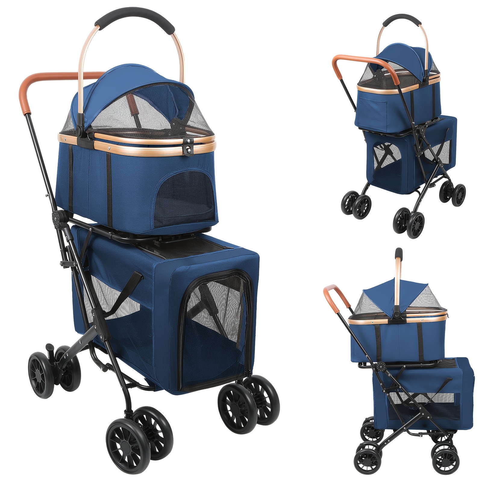 Image of Double-decker Pet Stroller, Foldable Cat Stroller, Detachable , Pet Transport Vehicle With 4 Shock-absorbing Wheels, Stroller, Suitable For Small And Medium-sized Pets.
