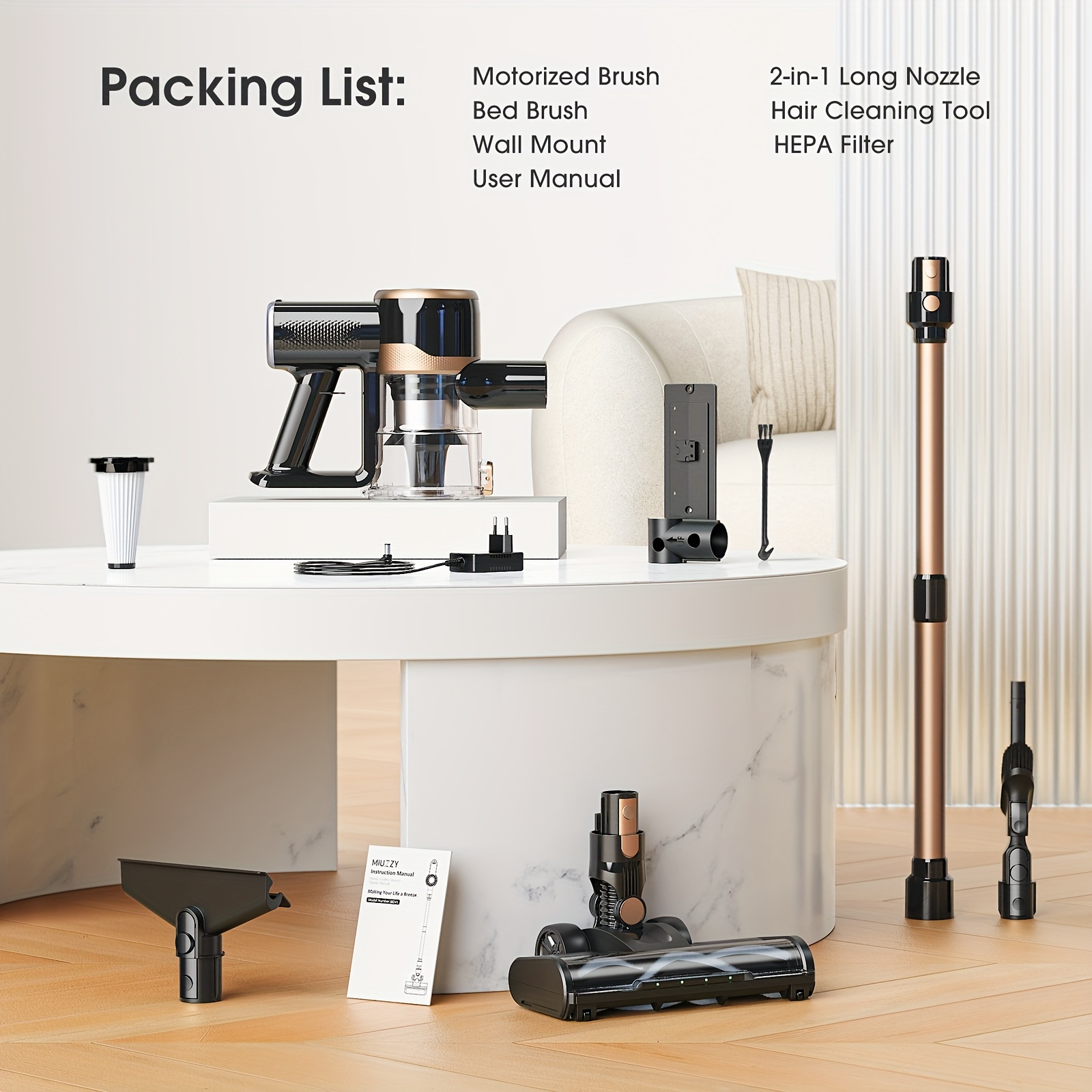 Lubluelu P2 Draadloze Stofzuiger, 33Kpa Staafstofzuiger met -Klitten Borstel en Verbeterd Groen Licht