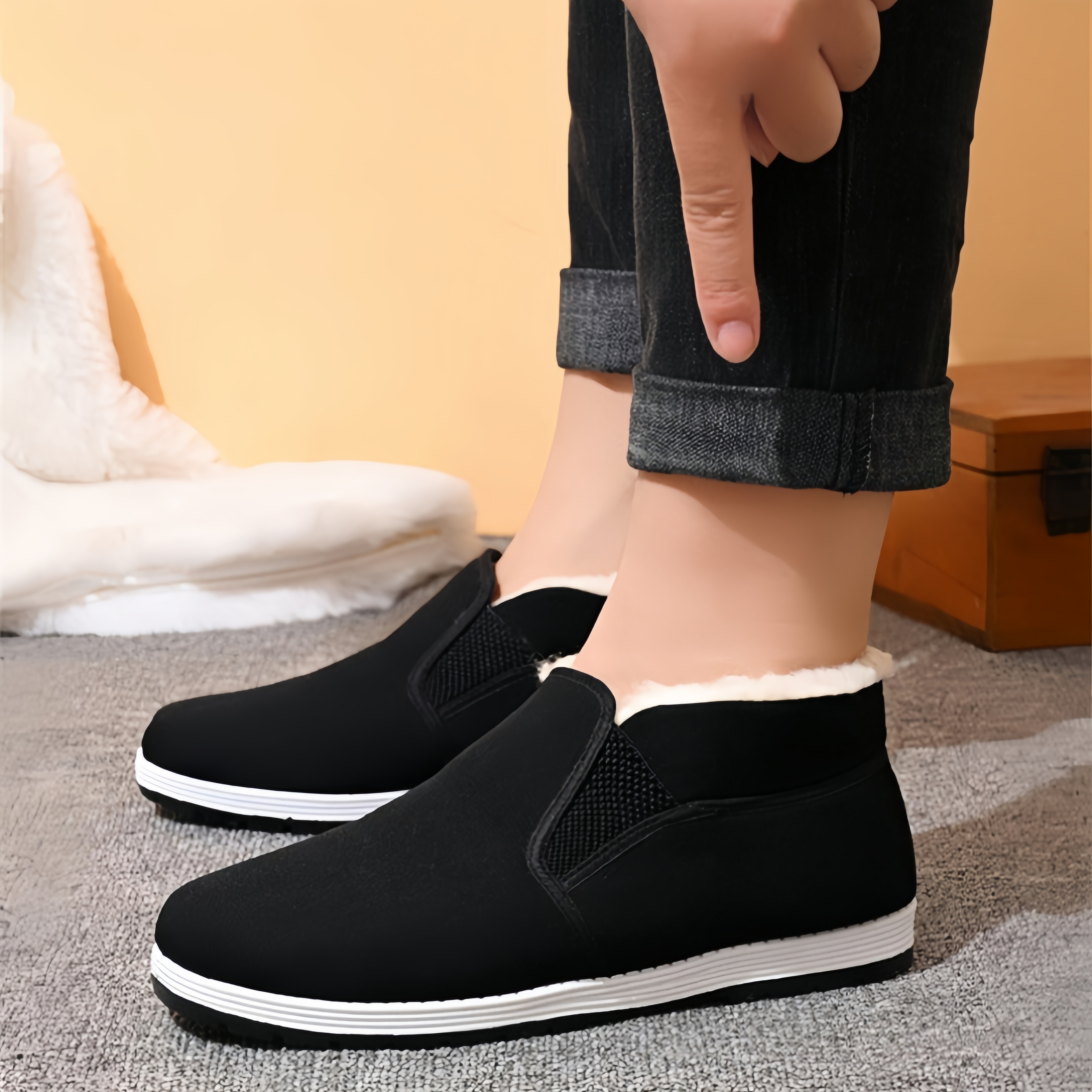 mens winter warm fleece lined slip on sneakers casual non slip   shoes for everyday outdoor activities details 4