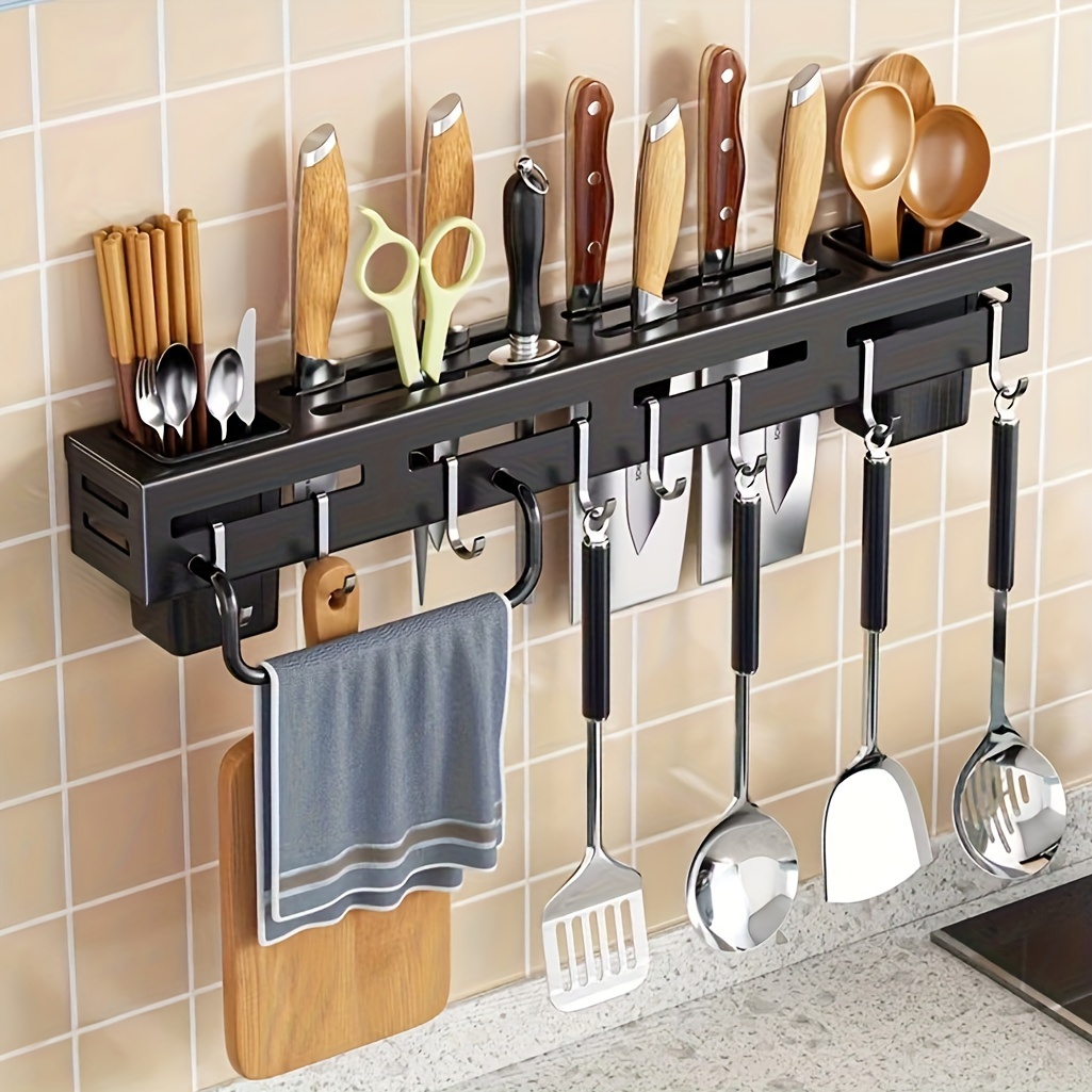 

1pc - Steel Knife , No-drill -mounted, - Kitchen Utensil , Towel Rod, And Draining Utensil For Kitchen Storage