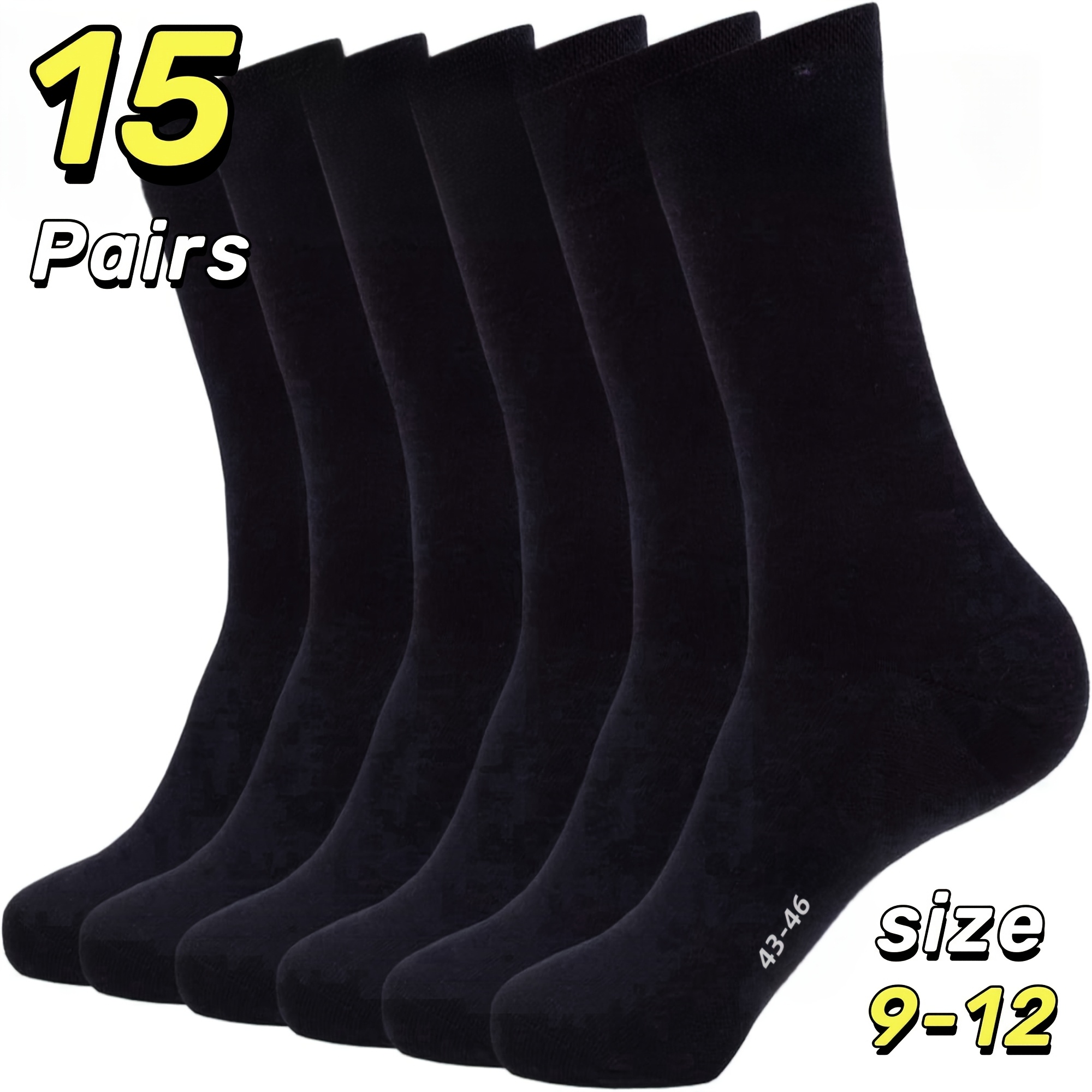 

15pcs Chaussettes d' pour Hommes, Surdimensionnées, Respirantes & Confortables, US 9-11, Noires - pour les Réunions de Travail & Activités en , Port Toutes