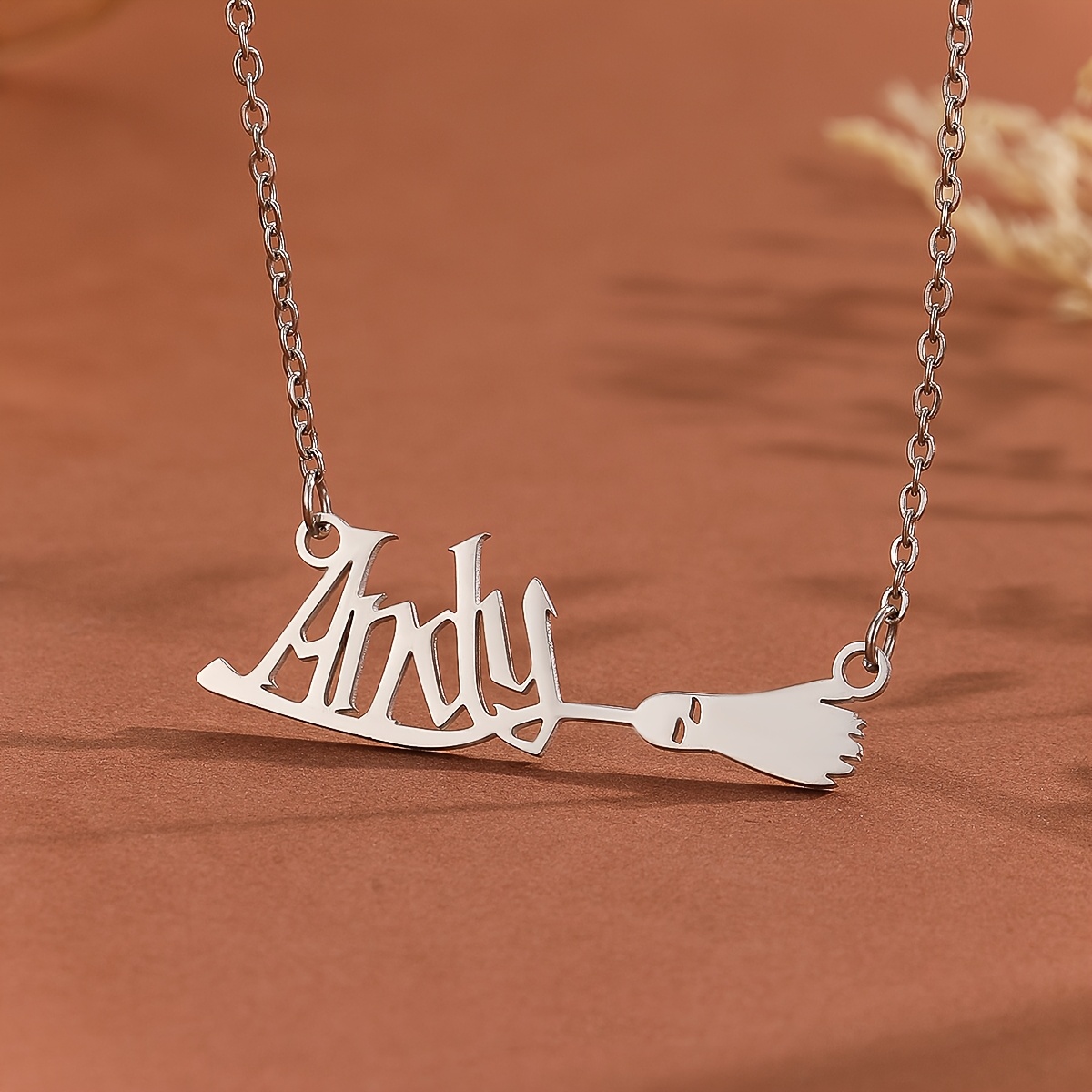 

Personalized Magic Broom Name Necklace - Stainless Steel English Letter Pendant Necklace, Adjustable Chain Personalized & Wizard Jewelry, Trendy Women's Jewelry