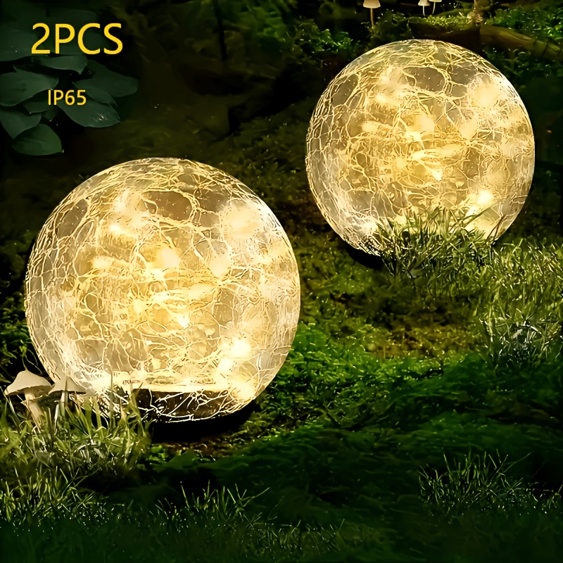 TEMU 2pcs Solar Outdoor Garden Decorative Light, Spherical Crack Outdoor Garden Light, Solar Glass Lawn Led Light, Suitable For Garden, Courtyard,