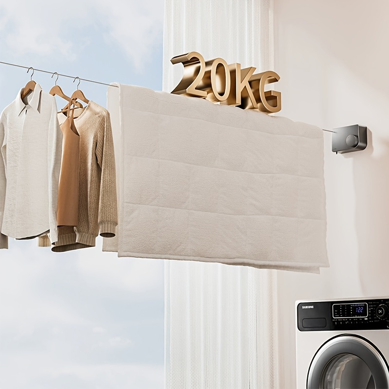 KIAYOO Corde à Linge Rétractable Intérieur Extérieur de 2 * 4.2M, Étendoir Mural Fil à Linge Sèche Linge Mural pour Appartement, Hôtel, Buanderie, Salle De Bain, Sécher Les Couettes, Vêtements,Blanc