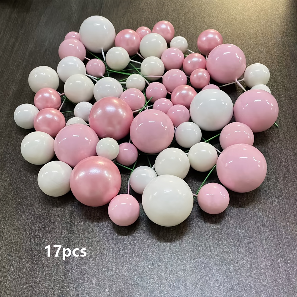 TEMU Décoration florale ronde rose pour gâteau, 17/27 pièces, boule en mousse pour décoration de gâteau, décoration florale sphérique pour gâteau,