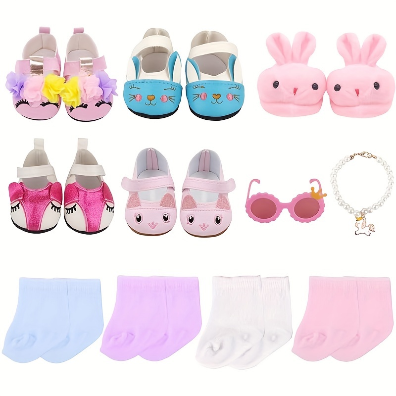 

20 Pcs 18 Inch Baby Doll 5 Pairs Of Doll Shoes 4 Pairs Of Doll Socks 1pc Doll Sunglasses 1pc Doll Necklace Good Gift Gift For Girls Kid